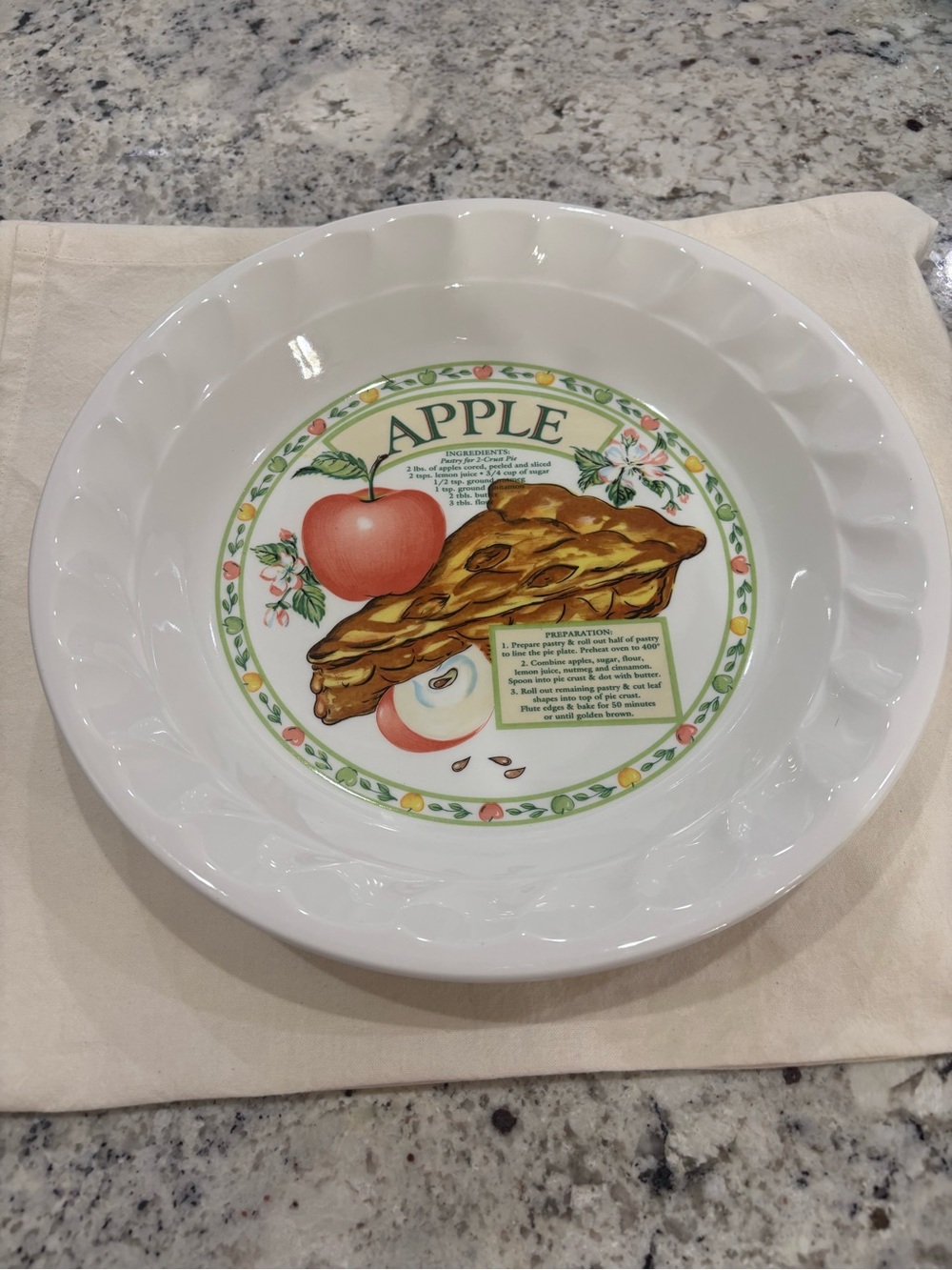 Vintage Himark Ceramic Apple Pie Recipe Baking Dish Plate 1980s.